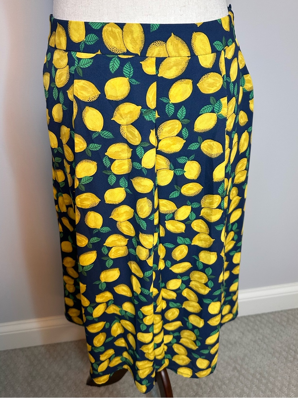 Sz 6 The Limited midi lemon print skirt navy yellow fully lined
